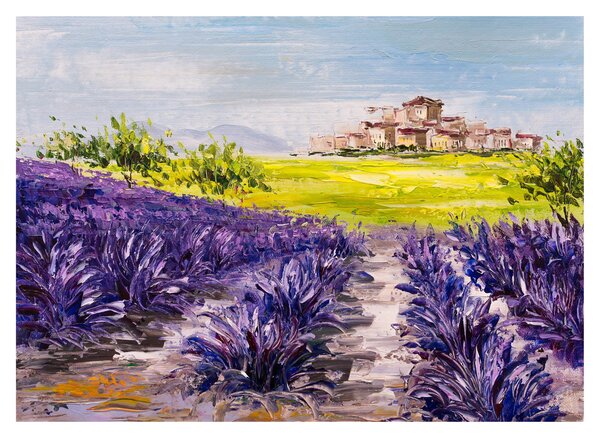 Sklenený obraz - Provance, Francúzsko, olejomaľba (70x50 cm)