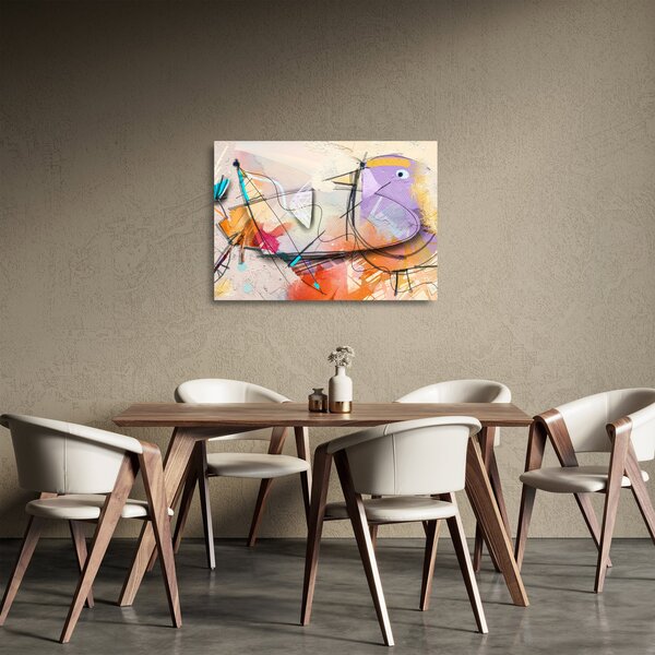 Sklenený obraz - Abstrakcia, vtáčik (70x50 cm)