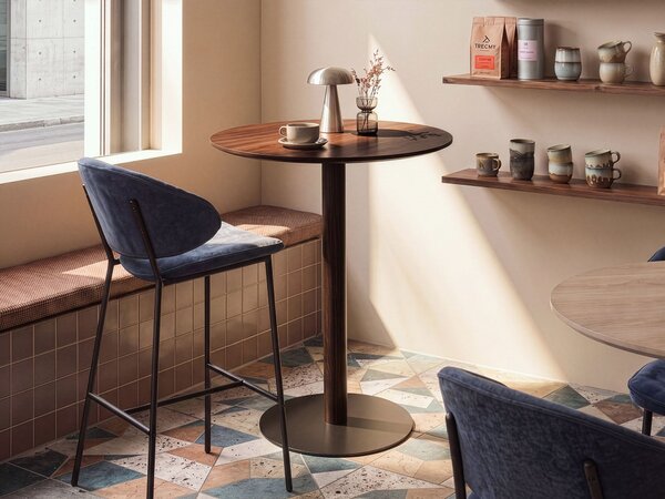 Záhradný bistro stolík tmavohnedá a čierna okrúhly 80 x 80 cm vysoká kovová podnož rustikálny moderný