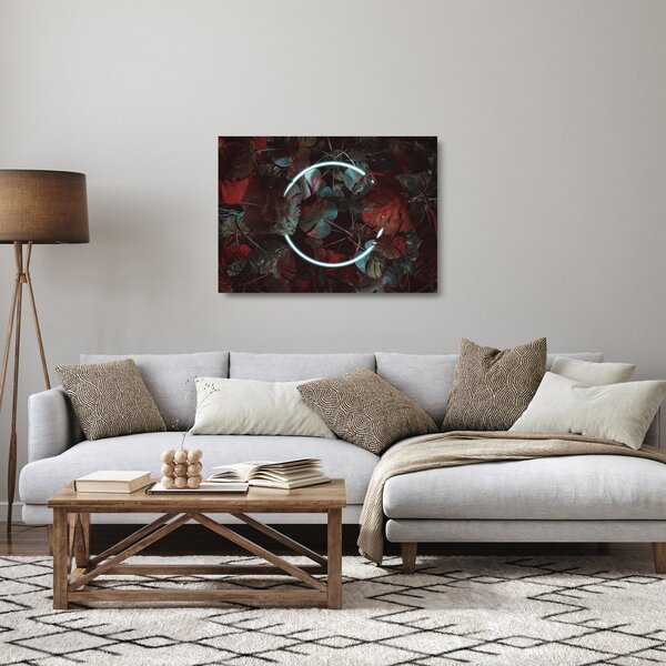 Sklenený obraz - Neónový kruh medzi palmami (70x50 cm)