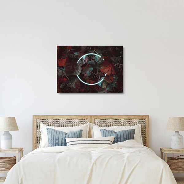 Sklenený obraz - Neónový kruh medzi palmami (70x50 cm)