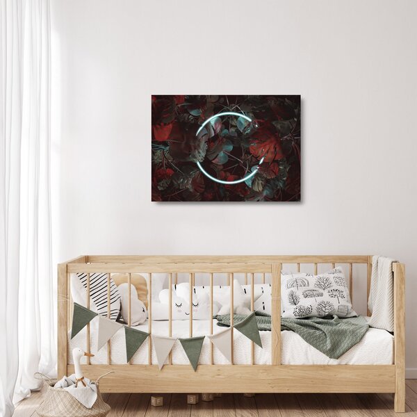 Sklenený obraz - Neónový kruh medzi palmami (70x50 cm)