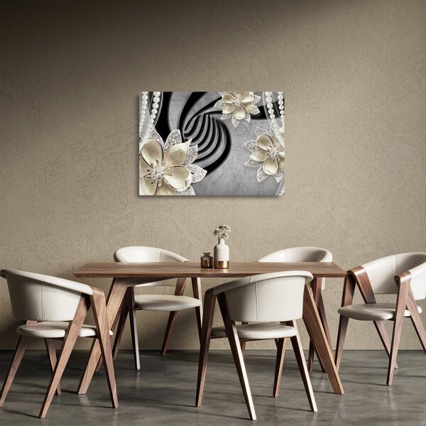 Sklenený obraz - 3D zlaté kvety (70x50 cm)