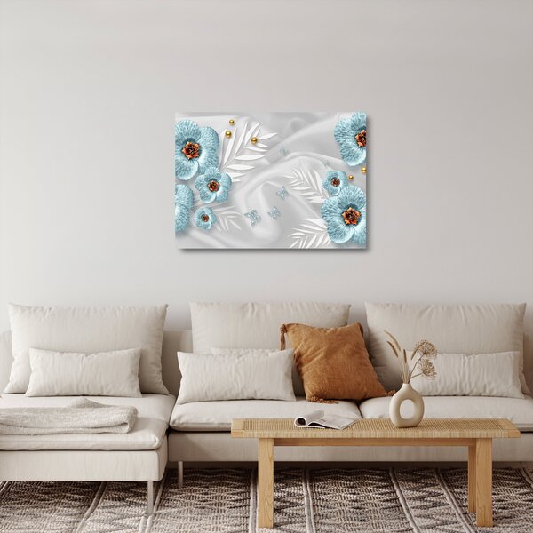 Sklenený obraz - 3D modré kvety (70x50 cm)