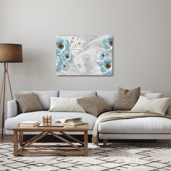 Sklenený obraz - 3D modré kvety (70x50 cm)