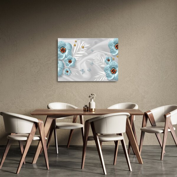 Sklenený obraz - 3D modré kvety (70x50 cm)