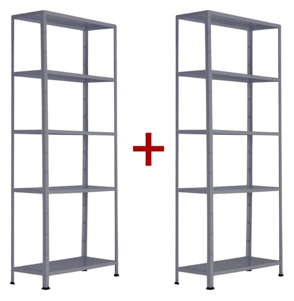 Policový regál 1+1 ZADARMO, 1760x750x300 mm, 5 políc, nosnosť police 75 kg, RAL 7031