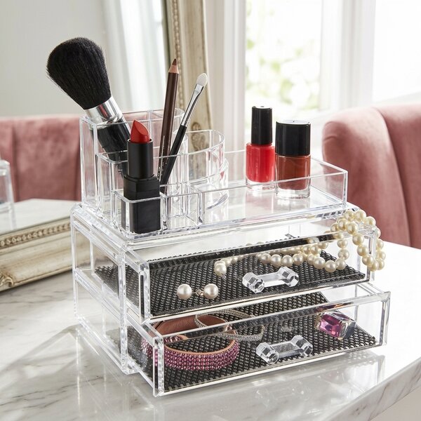Domo Living Organizér na šperky a make-up, stojan na štetce, kefky DOMO AKRYL 2, 18,8 × 11,5 × 15,7 cm