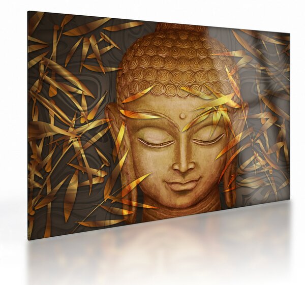 Sklenený obraz - Zlatý Budha (70x50 cm)