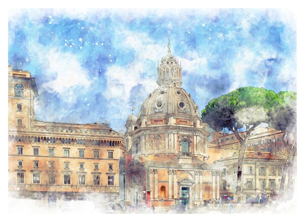 Sklenený obraz - Kostol Santa Maria di Loreto, Rím, Taliansko (70x50 cm)