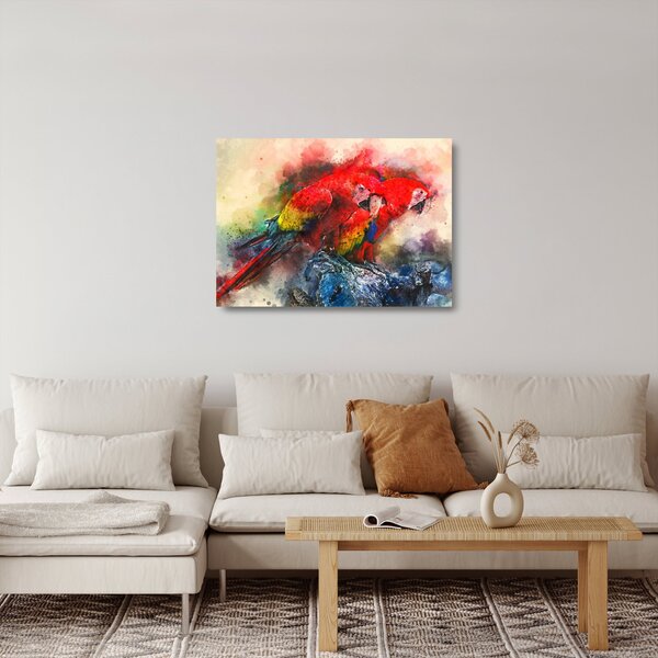 Sklenený obraz červených papagájov ara (70x50 cm)