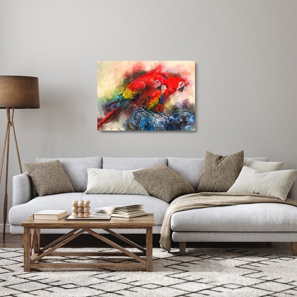 Sklenený obraz červených papagájov ara (70x50 cm)