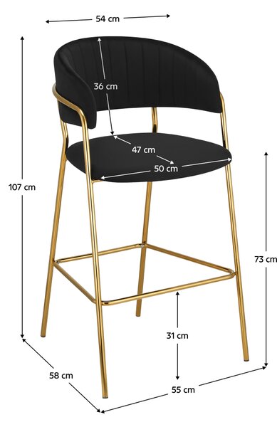 KONDELA Dizajnová barová stolička, čierna Velvet látka/gold chróm zlatý, DASMIN TYP 2