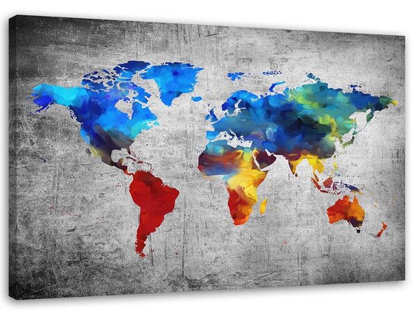 Obraz na plátne Maľovaná mapa sveta na betóne Rozmery: 60 x 40 cm