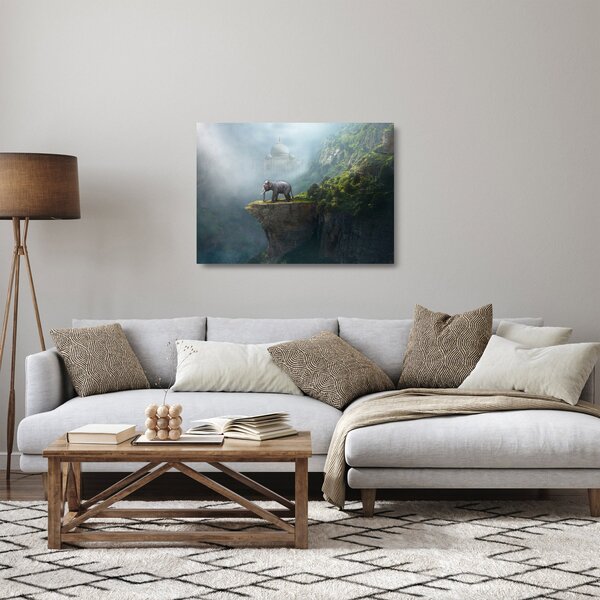 Sklenený obraz - Sloník na vrchole Taj Mahal (70x50 cm)