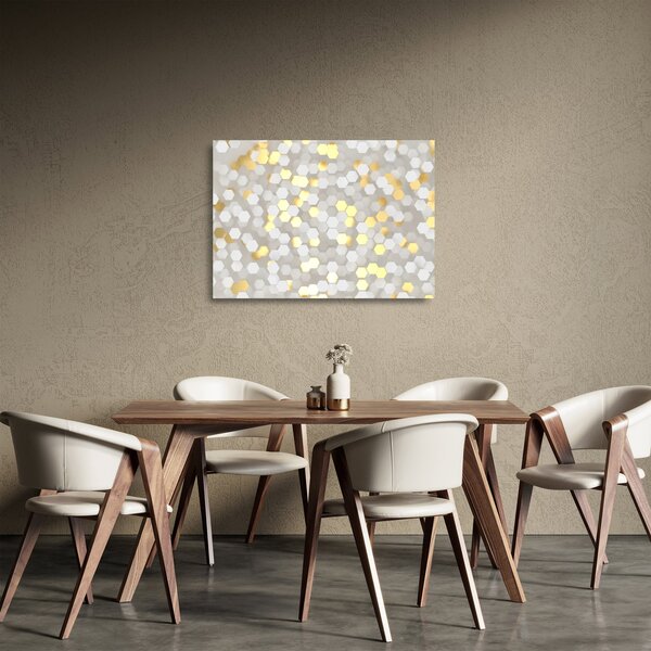 Sklenený obraz - Zlato-biele hexagóny (70x50 cm)