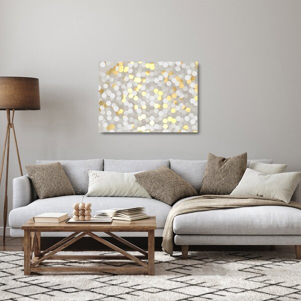 Sklenený obraz - Zlato-biele hexagóny (70x50 cm)