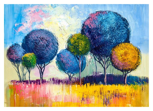 Sklenený obraz kopulovitých stromov, olejomaľba (70x50 cm)
