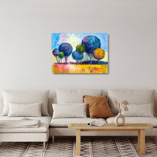 Sklenený obraz kopulovitých stromov, olejomaľba (70x50 cm)