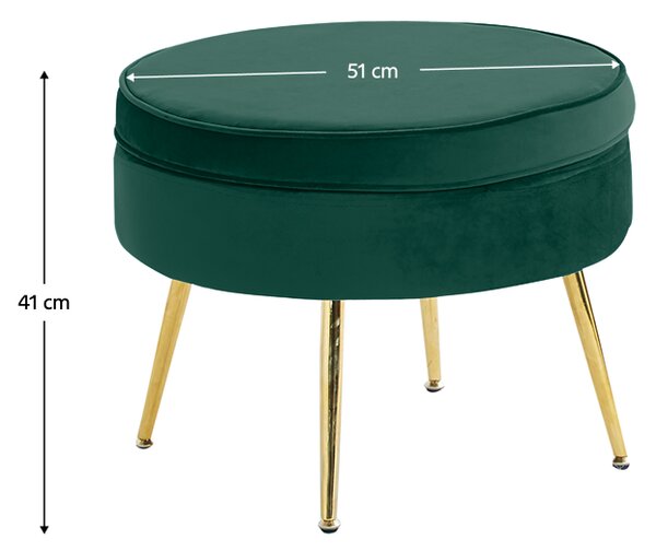 KONDELA Luxusný taburet, smaragdová Velvet látka/chróm zlatý, Art-deco, NOBLIN TYP 1