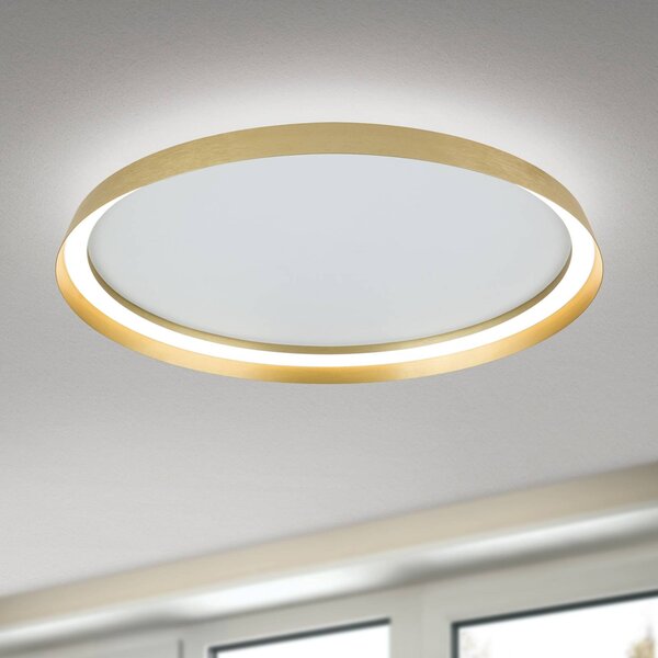 LED stropné svietidlo Manta, Ø 60 cm, zlatá farba, hliník, hore/dole, Mosadz / zlato, Obývacia izba / jedáleň, Hliník, Moderný, Závesné svietidlo