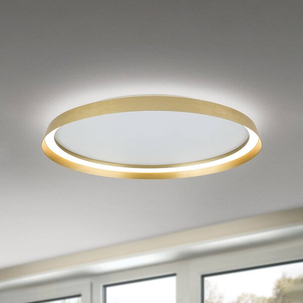 LED stropné svietidlo Manta, Ø 60 cm, zlatá farba, hliník, hore/dole, Mosadz / zlato, Obývacia izba / jedáleň, Hliník, Moderný, Závesné svietidlo