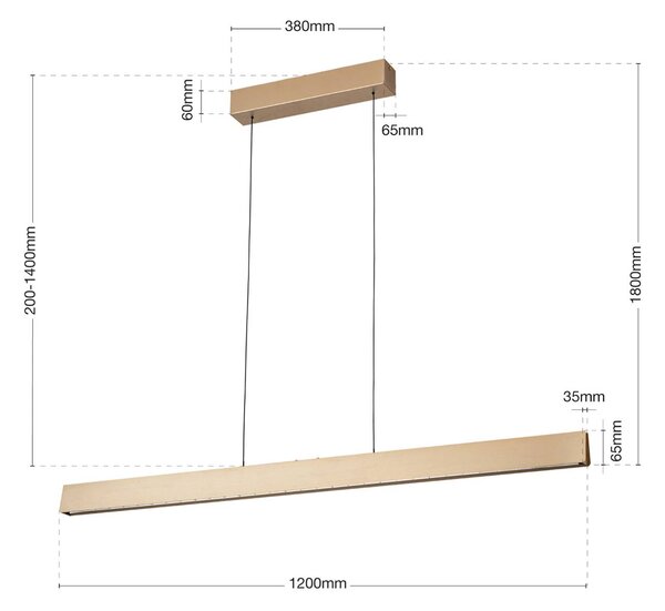 LED závesné svietidlo Tara, zlatá farba, dĺžka 120 cm, hliník/oceľ, Mosadz / zlato, Obývacia izba / jedáleň, Hliník, Moderný, Závesné svietidlo