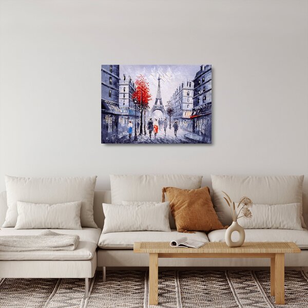 Sklenený obraz uličky v Paríži, olejomaľba (70x50 cm)