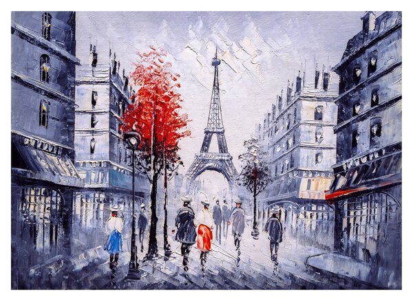Sklenený obraz uličky v Paríži, olejomaľba (70x50 cm)