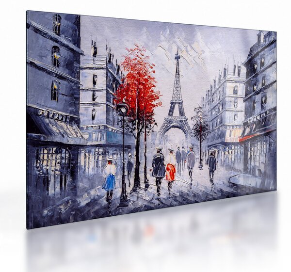 Sklenený obraz uličky v Paríži, olejomaľba (70x50 cm)