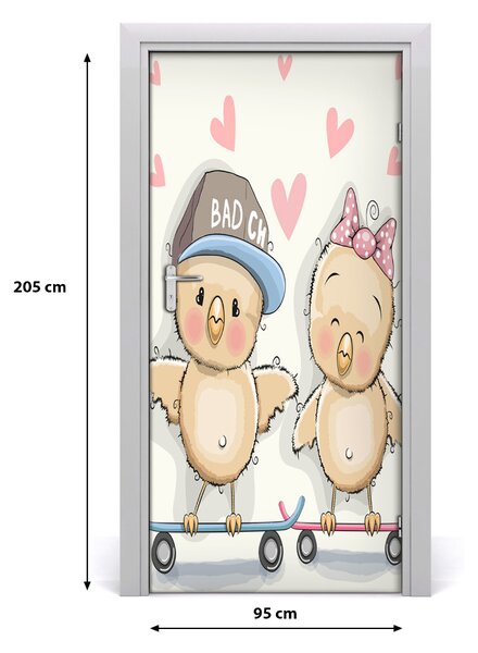 Samolepiace fototapety na dvere sliepky skateboard 95x205 cm