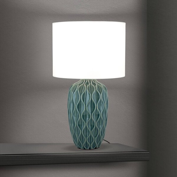 ORION Stolová lampa Tortuga, zelená/biela, výška 49,5 cm, keramika/látka, Biela / opálová, Obývacia izba / jedáleň, Keramický, Stojacie svietidlo