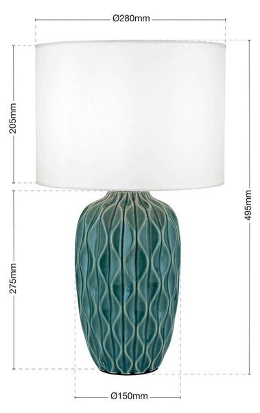 ORION Stolová lampa Tortuga, zelená/biela, výška 49,5 cm, keramika/látka, Biela / opálová, Obývacia izba / jedáleň, Keramický, Stojacie svietidlo