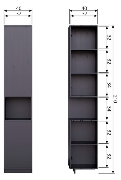 MUZZA Skriňa farah 210 x 40 cm čierna