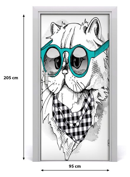 Samolepiace fototapety na dvere mačka okuliare 95x205 cm