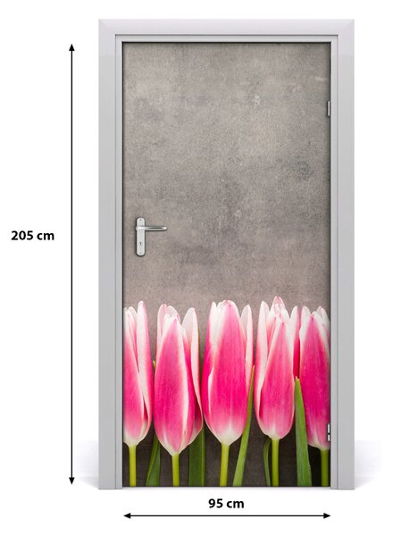 Samolepiace fototapety na dvere ružové tulipány 95x205 cm