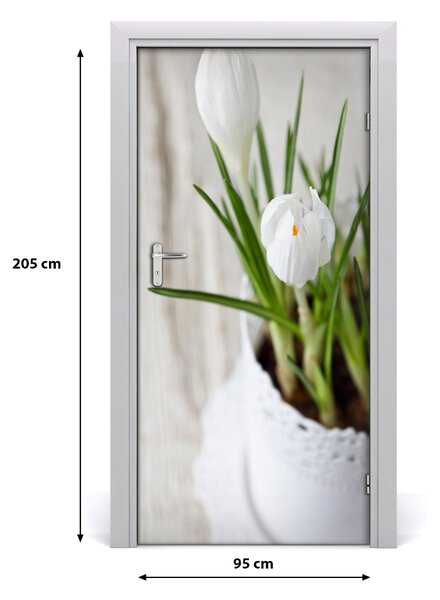 Samolepiace fototapety na dvere biele krókusy 95x205 cm