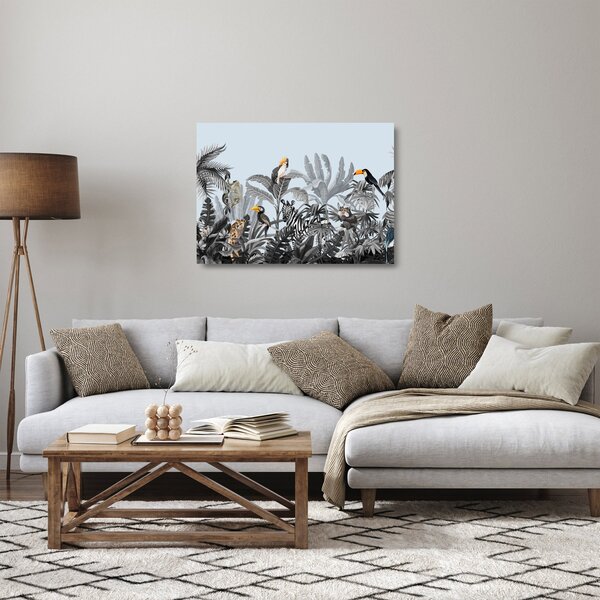 Sklenený obraz zvierat v tropickom lese (70x50 cm)