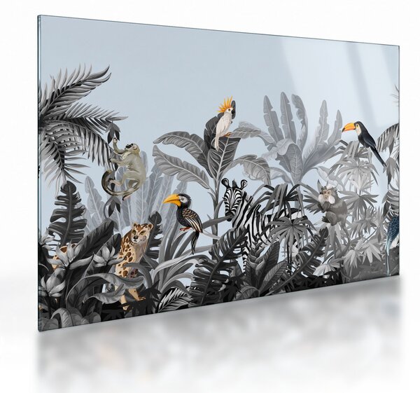 Sklenený obraz zvierat v tropickom lese (70x50 cm)