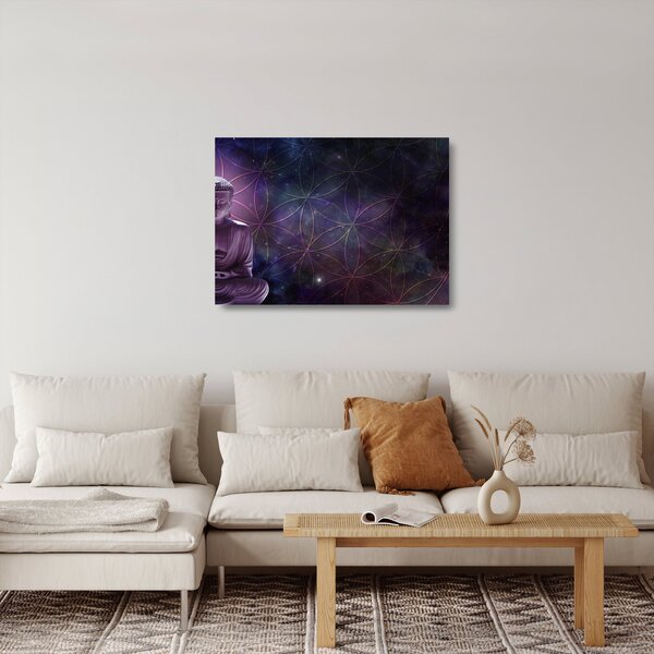 Sklenený obraz - Budha s kvetmi života (70x50 cm)