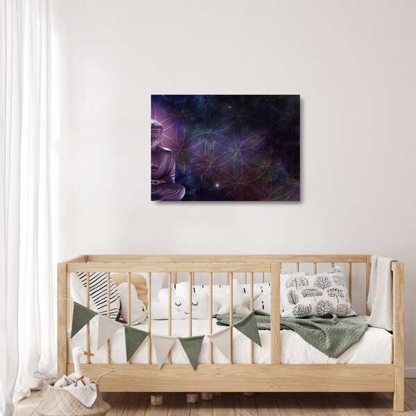 Sklenený obraz - Budha s kvetmi života (70x50 cm)