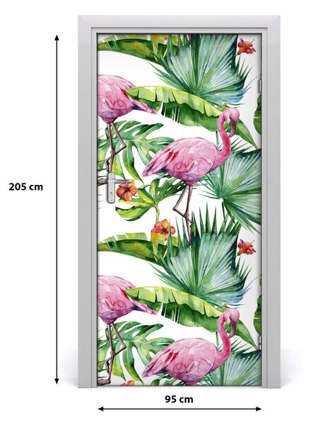 Samolepiace fototapety na dvere lístia a plameniaky 95x205 cm
