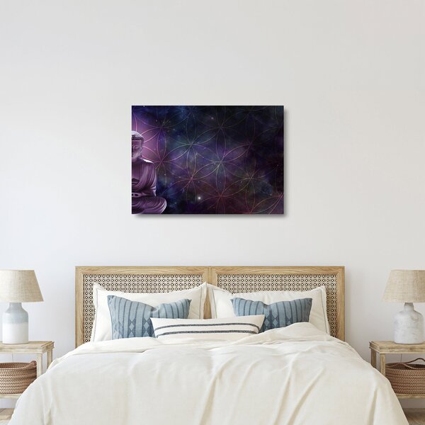 Sklenený obraz - Budha s kvetmi života (70x50 cm)