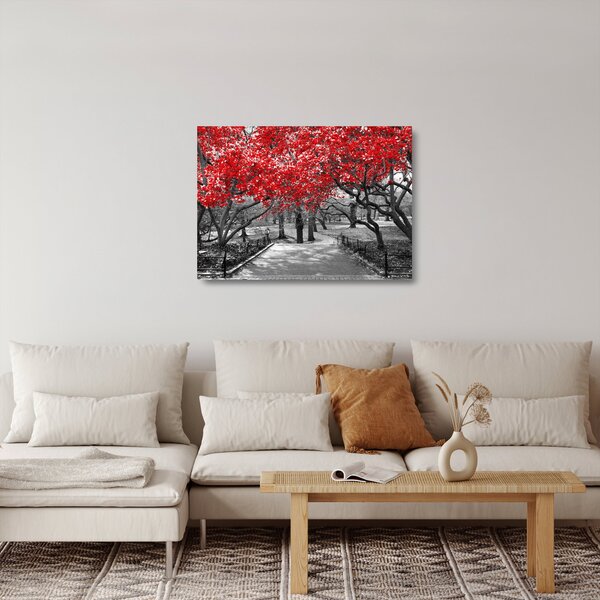 Sklenený obraz - Červené stromy, Central Park, New York (70x50 cm)