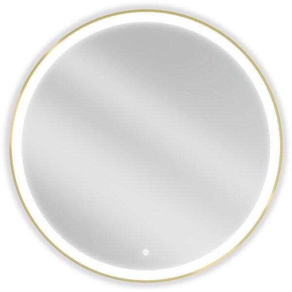 Mexen Esso, okrúhle LED podsvietené kúpeľňové zrkadlo 90 cm, 6000K, vykurovacia podložka proti zahmlievaniu, zlatý rám, 9825-090-090-611-50