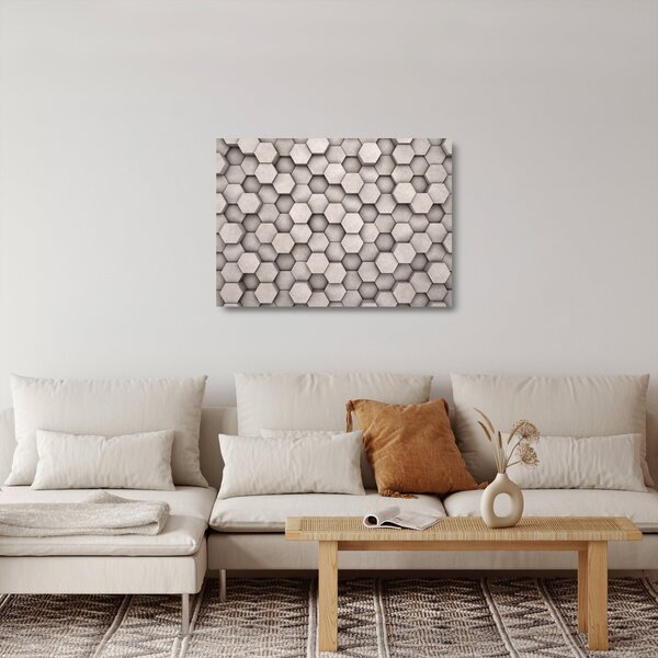 Sklenený obraz - Hexagóny v betónovom dizajne (70x50 cm)
