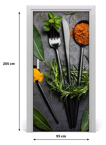 Fototapeta dvere samolepiace príbory a koreninami 95x205 cm