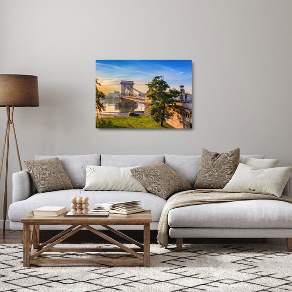 Sklenený obraz - Most cez rieku, Budapešť, Maďarsko (70x50 cm)