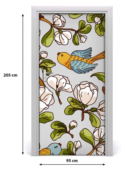 Samolepiace fototapety na dvere Vtáky a kvety 95x205 cm
