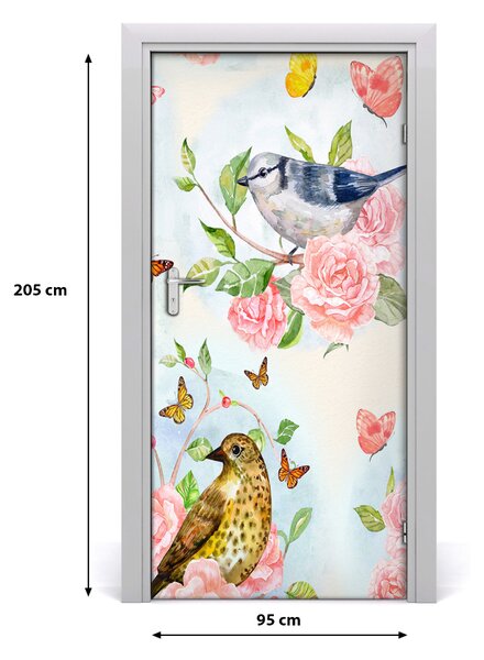 Samolepiace fototapety na dvere Vtáky motýle ruže 95x205 cm